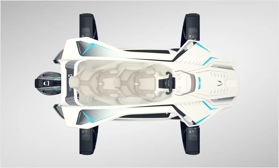 Vue de dessus du Quadrafoil Q2S montrant les quatre foils